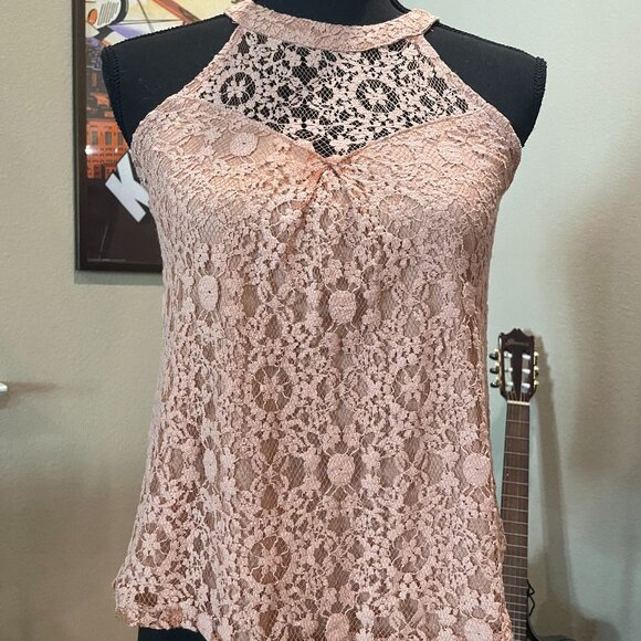Monteau Tops - Monteau Women's Lace Peach Halter Style Shirt